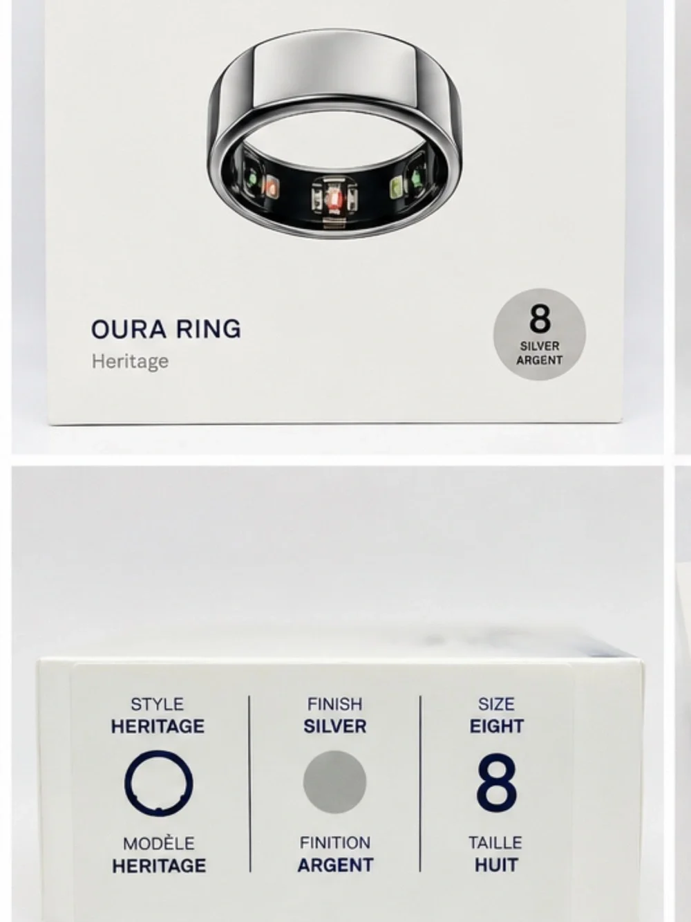 Heritage Silver Oura Ring size 8- Unopened Brand New, Includes Charger